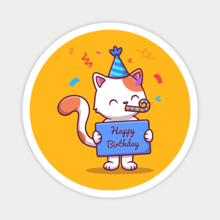 Cute Birthday Cat With Confetti Magnet